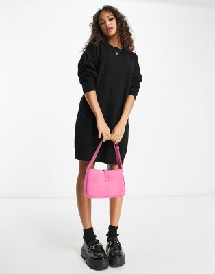 Pimkie long sleeve knitted mini dress in black