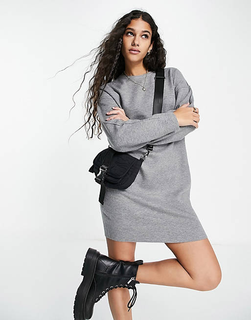 Pimkie long sleeve knitted mini dress in charcoal | ASOS