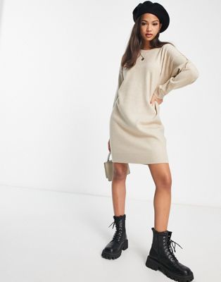 Pimkie long sleeve knitted mini dress in sand