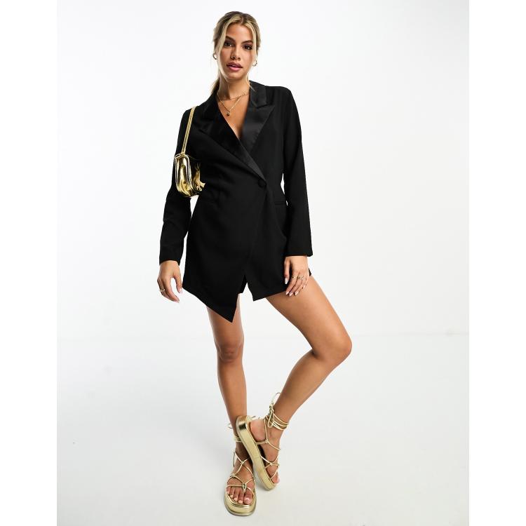 Pimkie long sleeve mini blazer dress skort with cross front detail in black ASOS