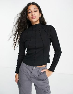 Pimkie long sleeve top in black with contrast seam detail