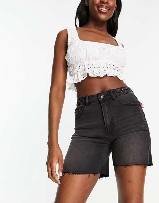 Pimkie longline denim shorts in black wash ASOS