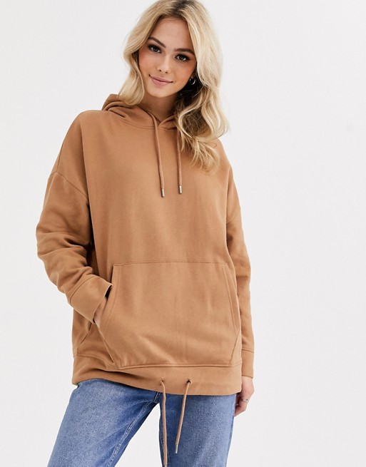 Pimkie longline hoodie with drawstring in brown