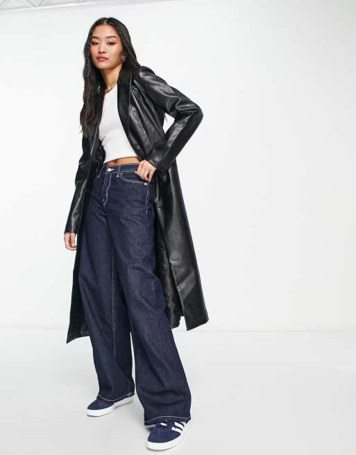 Pimkie – Longline-Trenchcoat aus Kunstleder in Schwarz