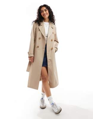 Pimkie - Longline-Trenchcoat in Ecru mit Gürtel-Weiß