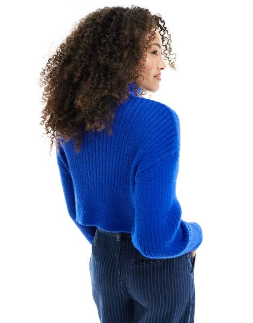 Pimkie - Maglione dolcevita corto blu a coste, 2 di 4
