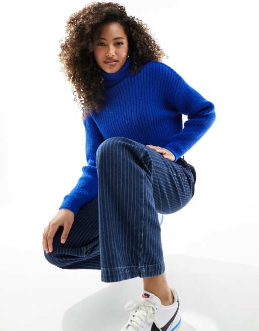 Pimkie - Maglione dolcevita corto blu a coste, 4 di 4