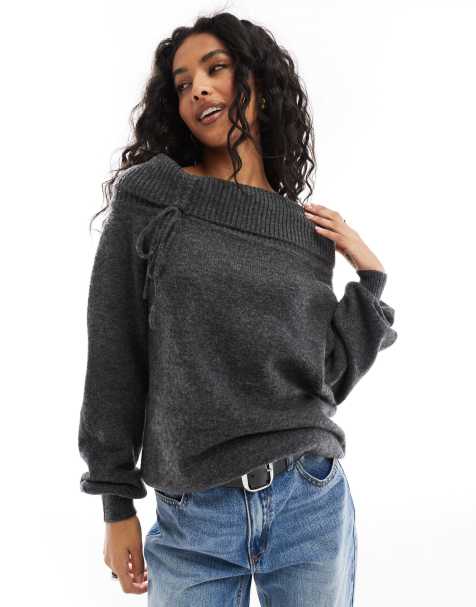 Pimkie - Maglione lavorato grigio con dettaglio increspato e scollo alla Bardot - view 1