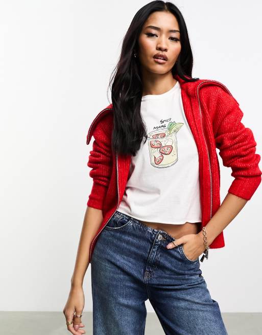 Pimkie - Maglione oversize rosso con colletto e chiusura con zip