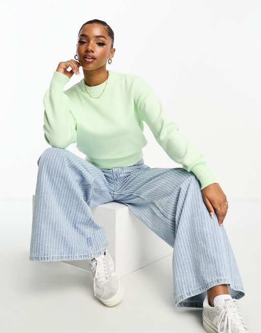 Pimkie - Maglione squadrato verde pallido con scollo rotondo