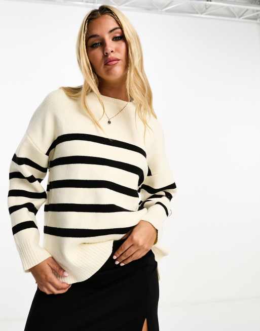 Pimkie - Maglione taglio lungo crema e nero a righe