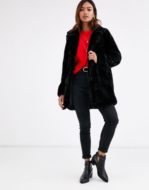 Pimkie Manteau long en fausse fourrure Noir