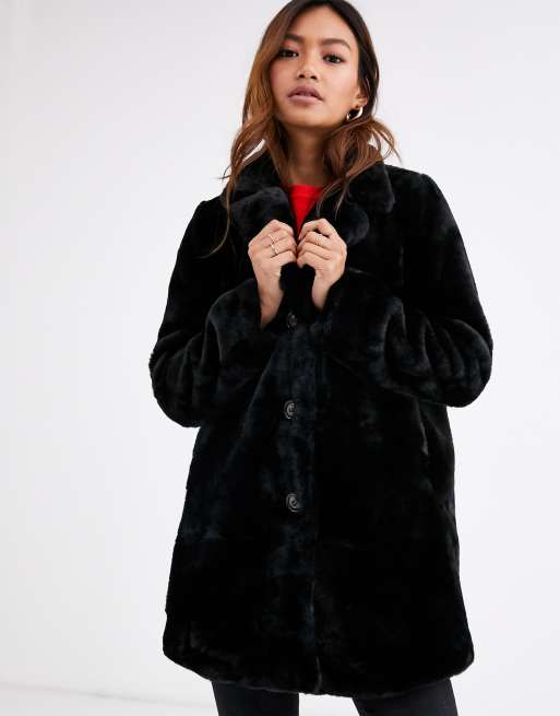 Pimkie Manteau long en fausse fourrure Noir