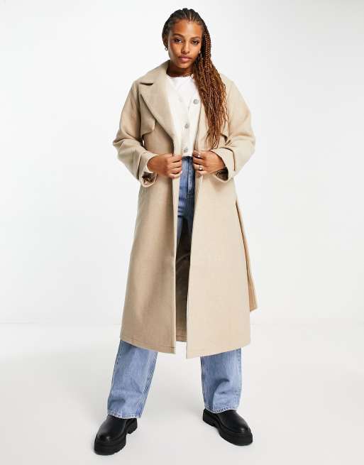 Pimkie Manteau long en laine m lang e avec liens Sable