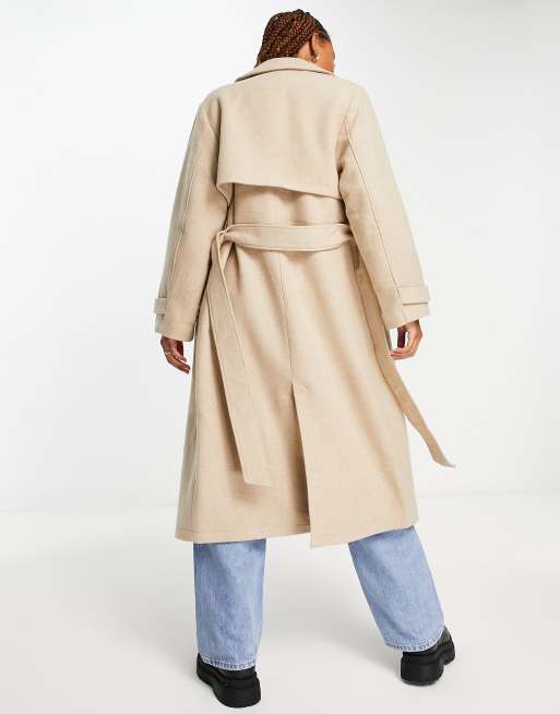 Pimkie Manteau long en laine m lang e avec liens Sable ASOS