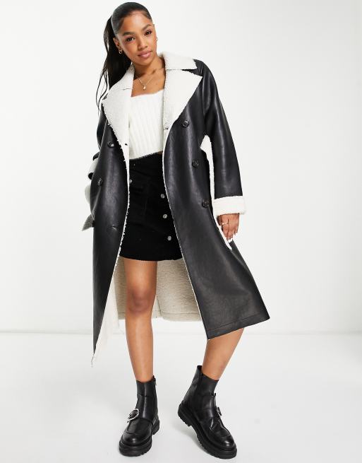 manteau simili cuir long femme