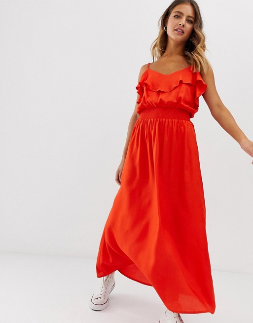 Pimkie maxi dress with frill in red