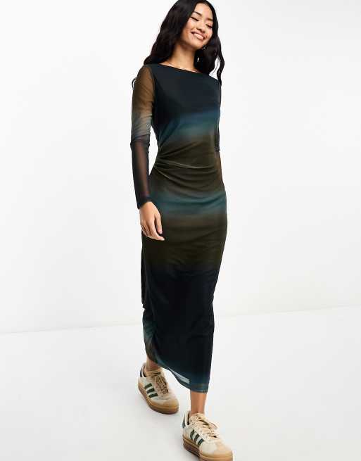 Pimkie - Maxi jurk van mesh in zwart ombre