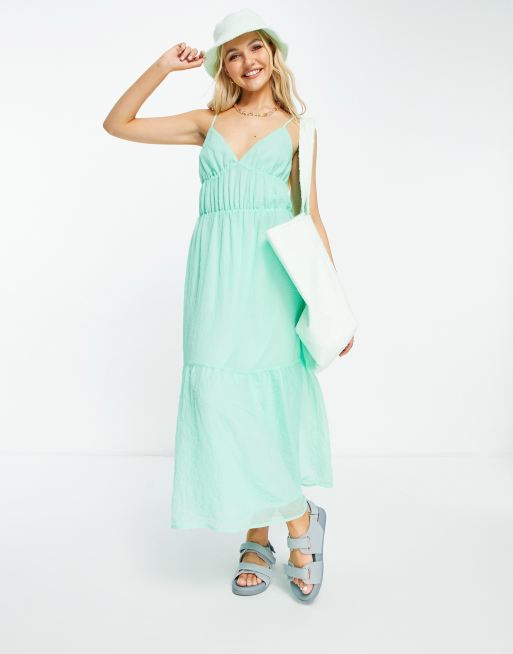 Pimkie - Maxi smockjurk met V-hals en bandjes in groen