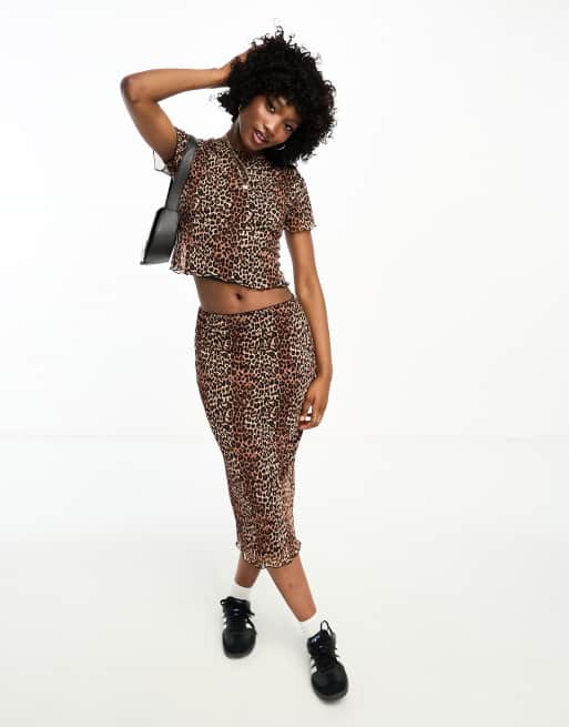 Pimkie mesh cropped t shirt co ord in leopard print ASOS