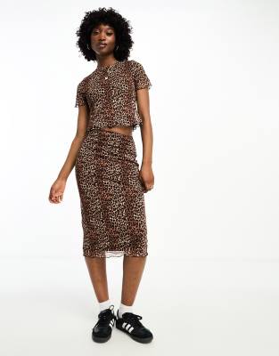 Pimkie mesh midi skirt co-ord in leopard print