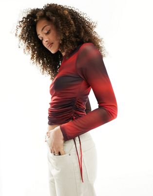 Pimkie mesh top in red and silver marble print