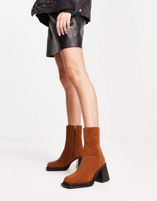 Suede square toe boots sale