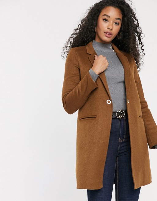 Pimkie mid length button front coat in brown