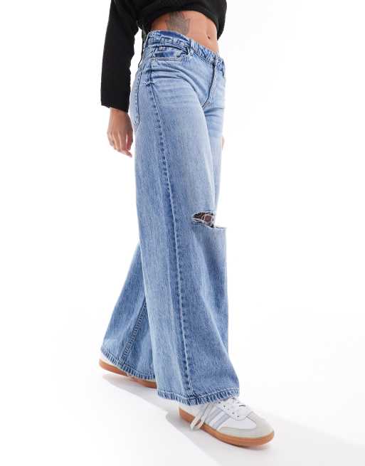 Pimkie mid rise baggy ripped jeans in light blue wash, 4 of 5