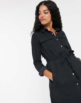 black midi denim dress