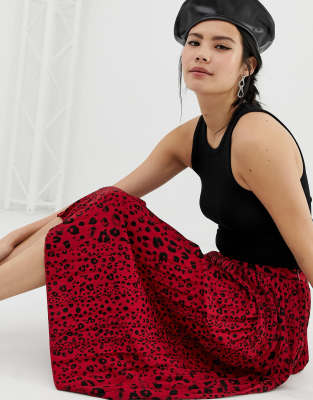 red animal midi skirt