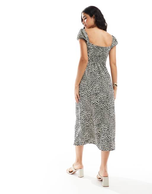 Pimkie milkmaid puff sleeve maxi dress in leopard print