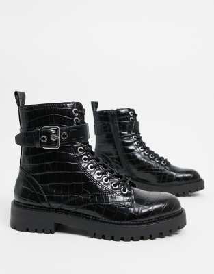 black chunky croc boots