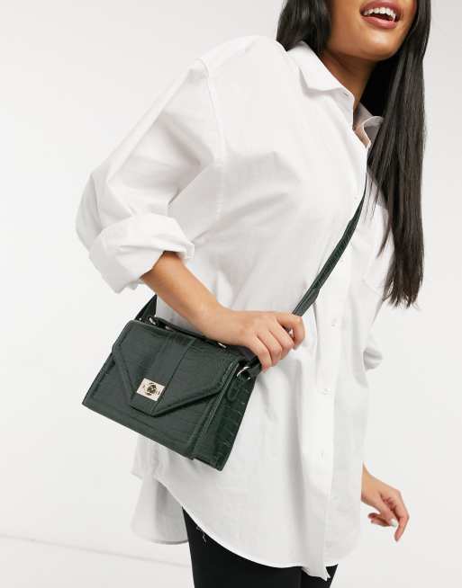 Pimkie moc croc cross body bag in dark green