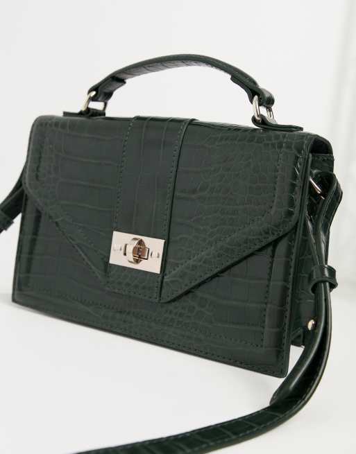 Pimkie moc croc cross body bag in dark green