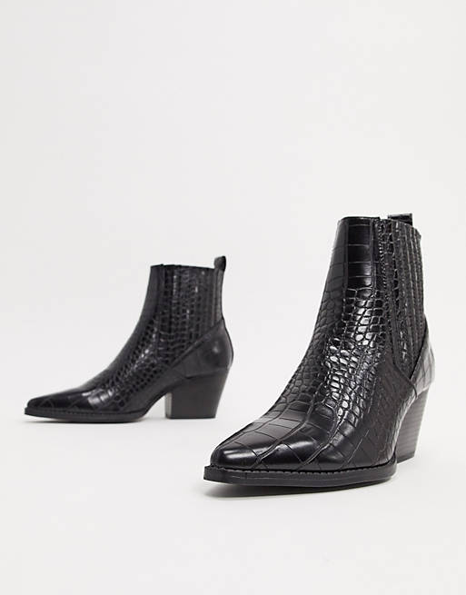 Pimkie moc croc western boots in black | ASOS