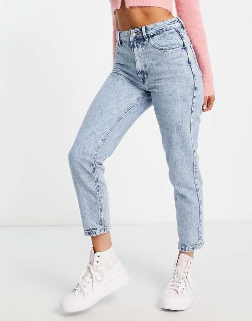 Pimkie – Mom-Jeans in doppeltem Stone-Blau mit hohem Bund