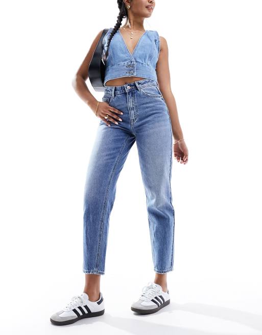 Pimkie - Mom jeans met hoge taille in blauw met wassing
