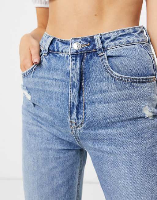 Pimkie mom jeans with rips in blue, 3 of 4