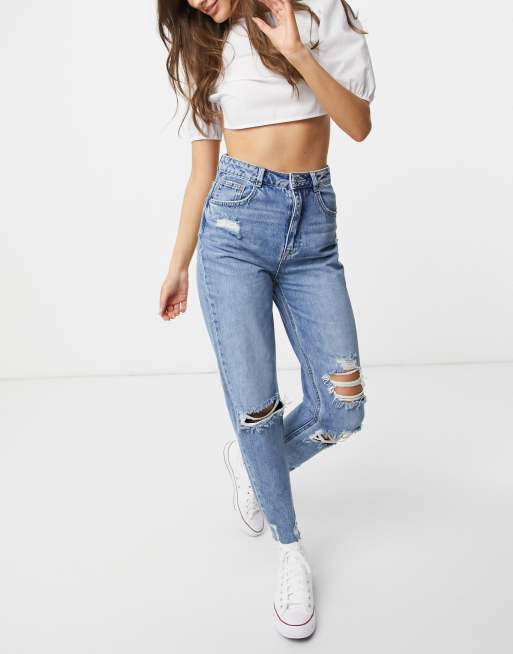 Pimkie mom jeans with rips in blue, 4 of 4