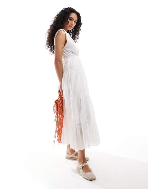 Pimkie - Mouwloze maxi jurk met V-hals in wit