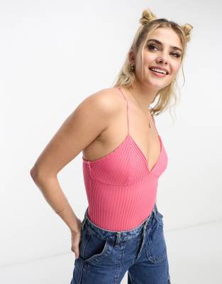 Pimkie - Nahtloser Camisole-Body mit hinten überkreuzten Trägern in Rosa