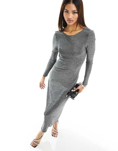 Pimkie open back maxi dress in black shimmer - view 1