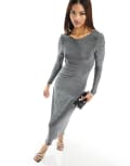 [Pimkie] Pimkie open-back maxi dress in black shimmer-Silver XL Silver lurex