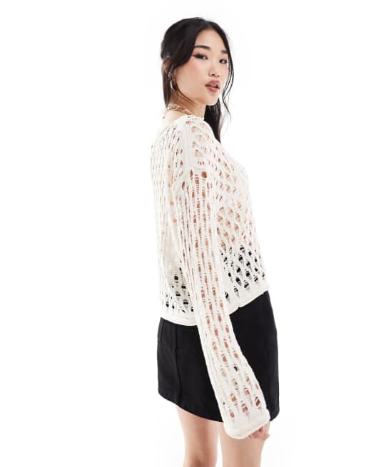 Pimkie open knit crochet jumper in ecru, 2 of 4