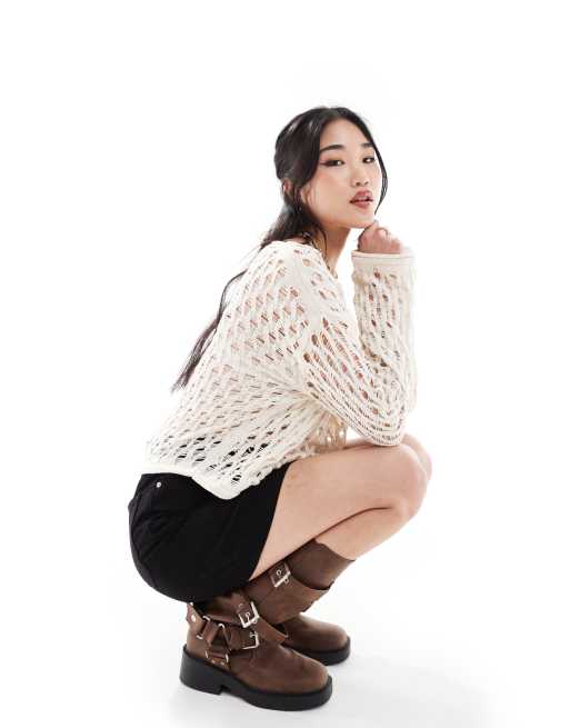Pimkie open knit crochet jumper in ecru, 3 of 4