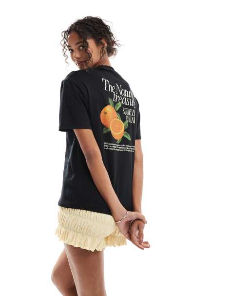 Pimkie orange back print oversized t-shirt in black - view 1