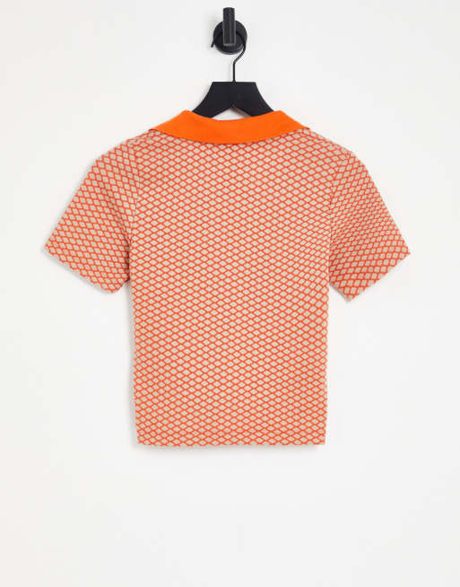 Pimkie – Orange, kort, jacquardstickad pikétröja, del av set, 2 av 4