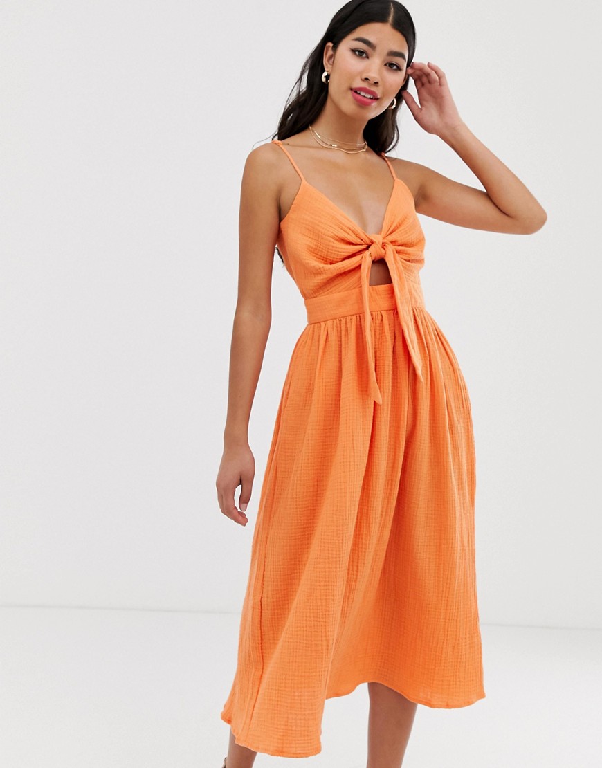 Pimkie – Orange solklänning med knytning framtill