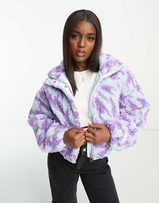 Pimkie – Oversize-Jacke aus Sherpa-Fleece mit Hahnentrittmuster